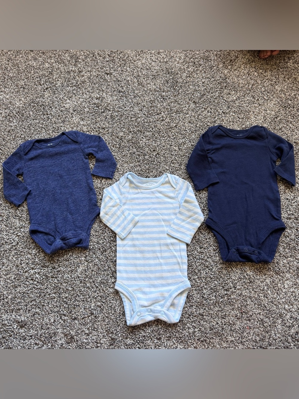 Carter's Navy and Light Blue Striped Long-Sleeve Baby Bodysuits - 3 Pack